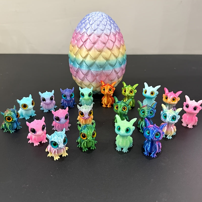 The 20pcs 3D Printed Dragon And Dragon Egg Multi-color Gradient Laser Desktop Decoration Is The Perfect Gift for Friends And Family. It Is Very Suitable for Party And Outdoor And In-car Display Statue Ornaments