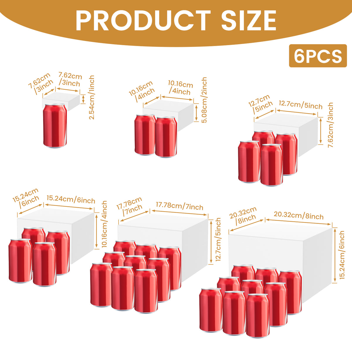 6pcs Buffet Risers, Food Risers for Buffet Table Display Stand Shelf for Party Catering Dessert Collectibles Acrylic Cube Boxes Display with Hollow Bottoms White Set, (3", 4", 5", 6", 7", 8", 9", 10")