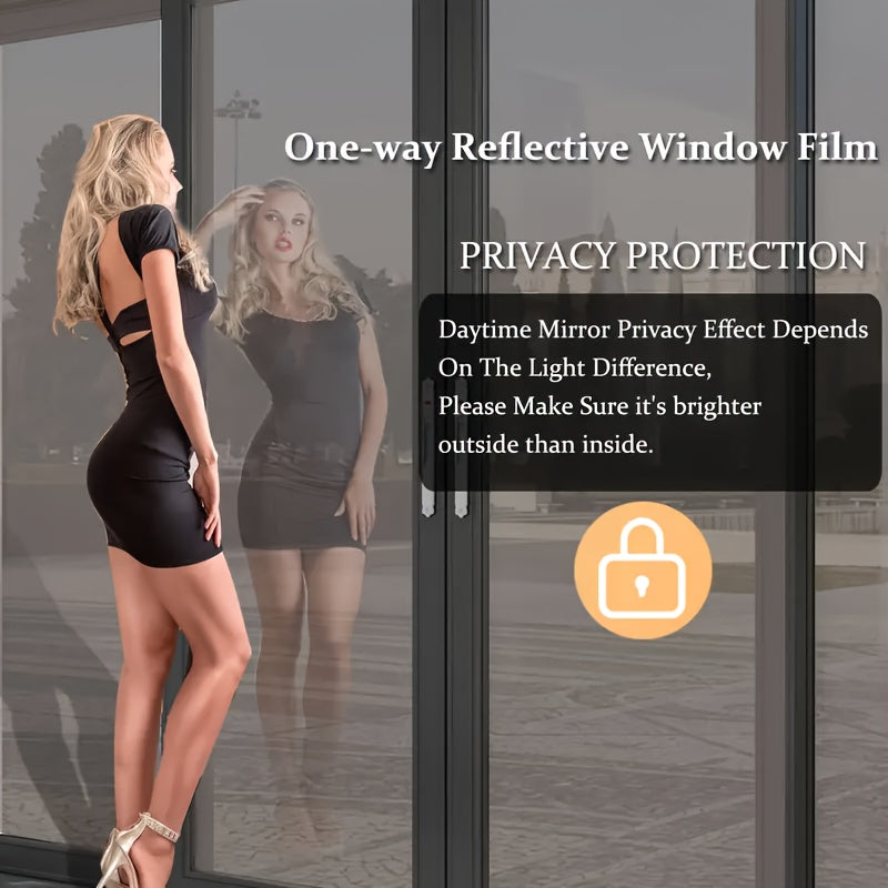 One-Way Privacy Window Film - Sun Blocking, Blocking & Heat Control Static Cling Film, Energy Saving Anti-Glare Reflective Coating No Glue- Easy Install For Home Office Hotel. Anti-Peeping | Glare Reduction Film | Reflective Glass Film(23.6''x118'')