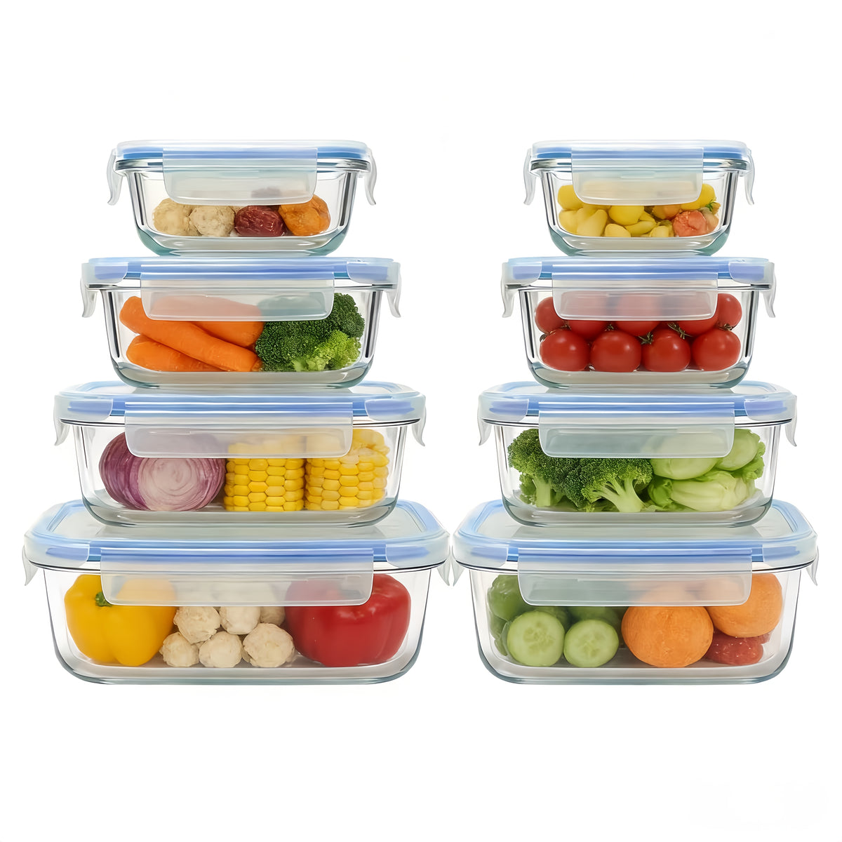 Premium Glass Food Storage Containers, Airtight Leak-Proof BPA Free Stain-Resistant Easy-Clean Design, Microwave Oven Freezer And Dishwasher Safe, 8pcs, for Meal Prep And Bento Boxes