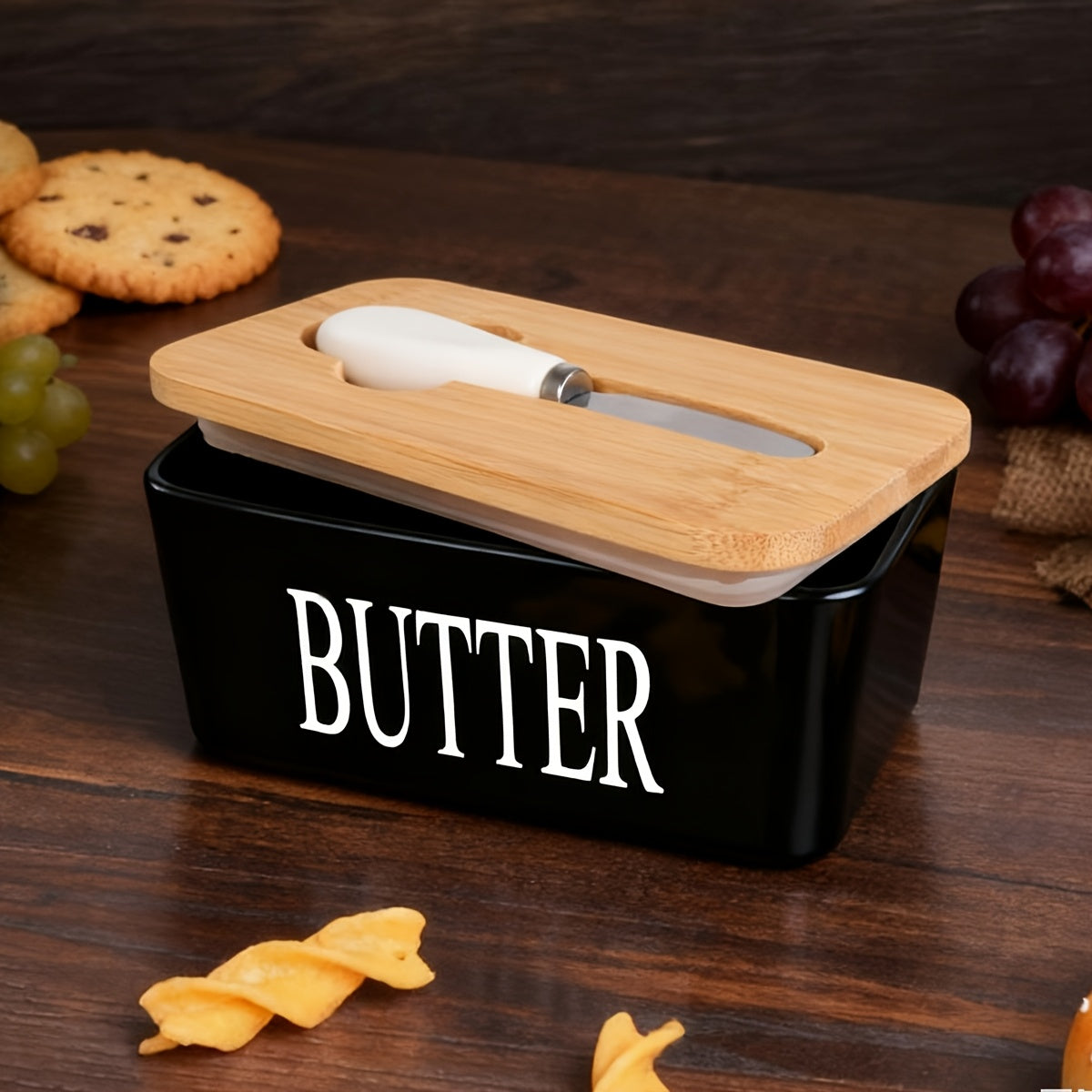 1pc Luxury Large Butter Dish with Lid - Ceramic Countertop Keeper with Knife High-Quality Sealing and Easy-Clean Design - Perfect Kitchen Gift for Butter Lovers Butter Container