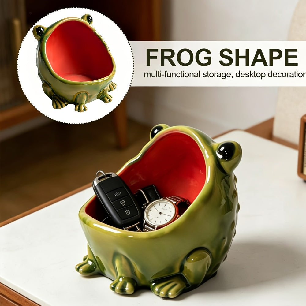Frog Statue Storage Tray, Entrance Key Holder, Frog Statue Desktop Decoration, Creative Animal Sculpture Storage Basket Tray, Decorative Key Candy, Cute Housewarming Gift (Non-Food Contact)