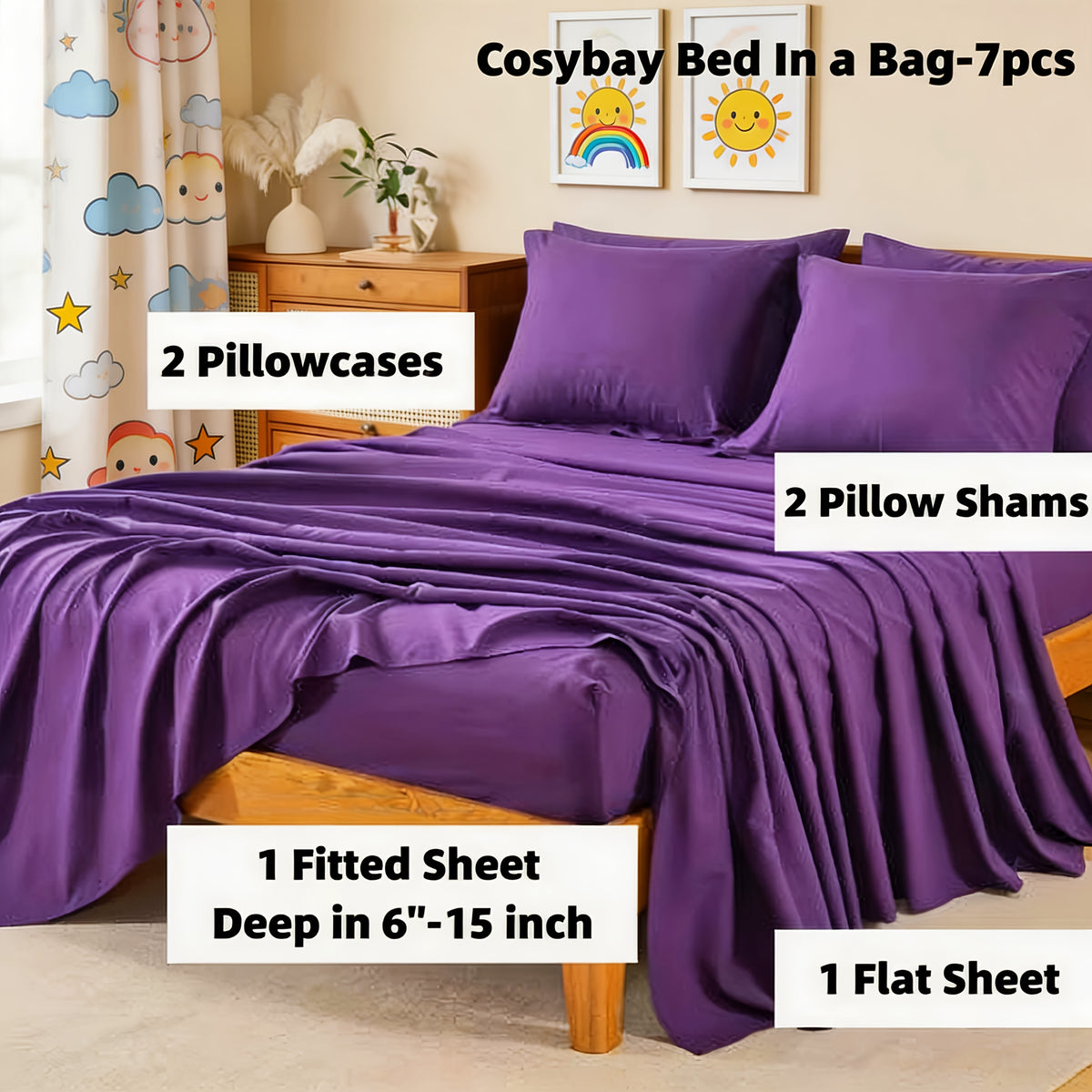 Cosybay 7pcs Luxury Color Bed Comforter Sets, Bedding Comforter Sets Queen Size, 4 Pillowcases, King Size Comforter Sets, Flat Sheet, Bedding Sheet, Quilt Set, Home Bedroom & Hotel & School & Travel & Outdoor, Valentine's Day Bed In A Bag, Kid's Bed