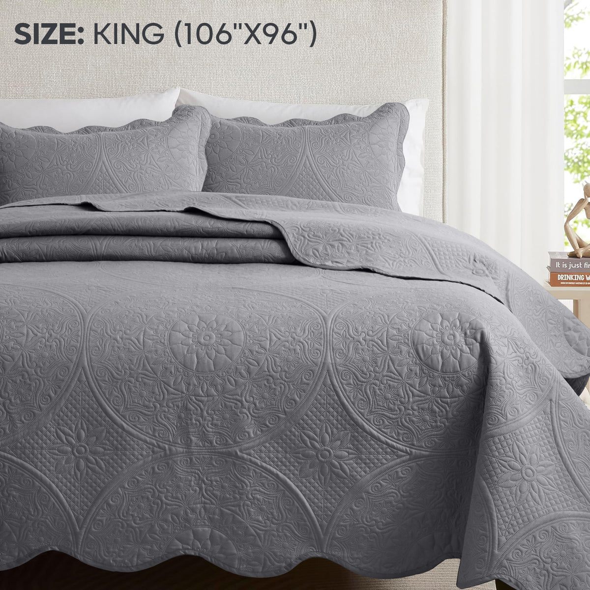 3pcs Luxury Quilted Bedspread Set – Oversize Quilt Coverlet Soft & Cozy Floral Bedspread with Pillow Shams, Breathable Lightweight for Bedroom & Guest Room Decor