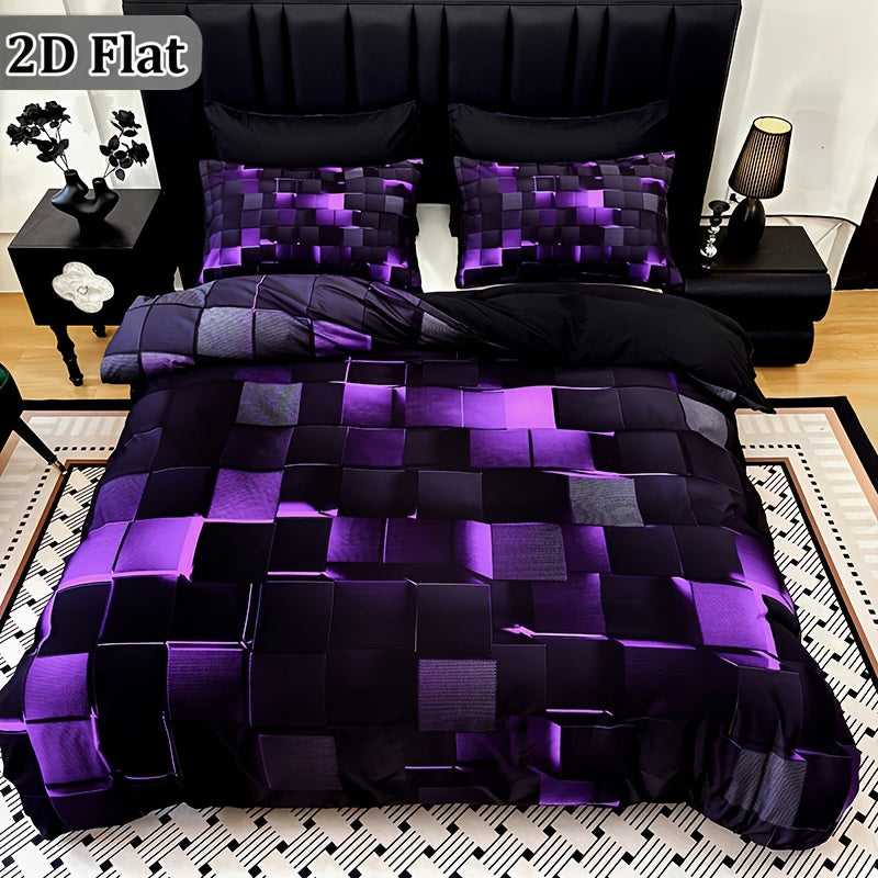 2D Flat 3pcs Cool Technology Digital Printing Material Quilt Cover Set Four Seasons Product, Red And Blue, Four Sizes (Twin, Full, Queen, King) (1pc Quilt Cover And 1/2pcs Pillowcases, Without Filling)