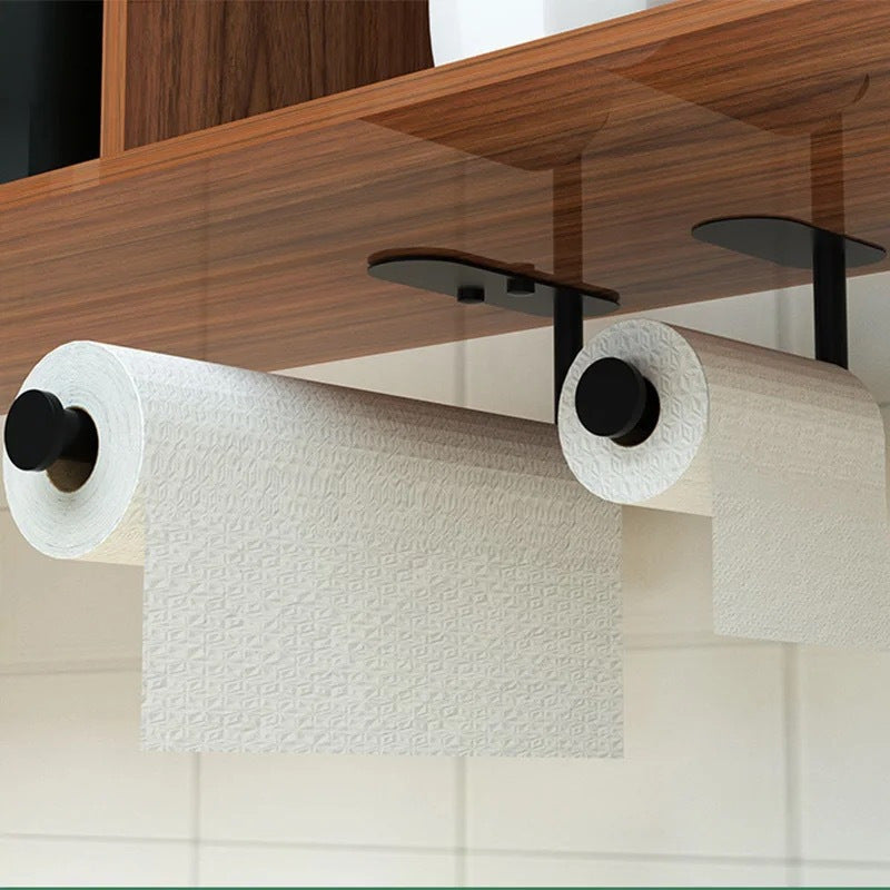 2-Pack Kitchen Paper Towel Holder, Creative Punch-Free Self-Adhesive Paper Towel Holder Under Cabinet, Wall-Mounted Towel Rack/ Towel Rack for Kitchen, Bathroom And RV - Adhesive for Kitchen And Bathroom, Can Hold Paper Rolls
