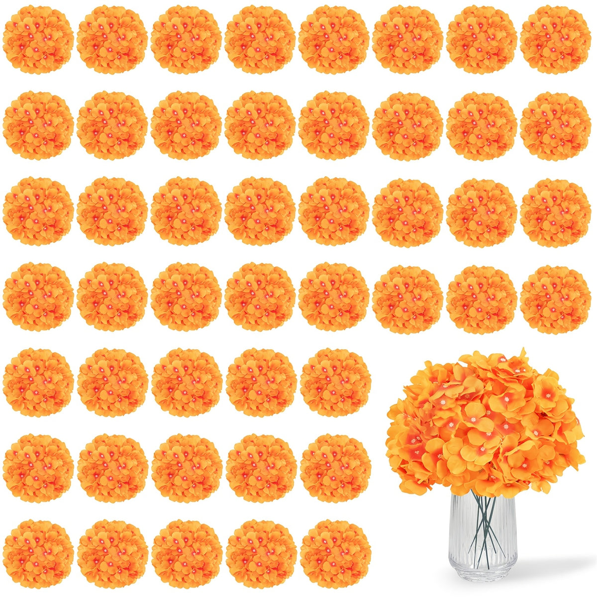 63pcs Artificial Hydrangea Flowers with Stems - Realistic Full Faux Silky Blooms, Round Heads Suitable for Wedding, Baby Shower, Garden, Party Decor, Home Decoration - Fake Flowers for Centerpieces, Arrangements, Year-Round Use