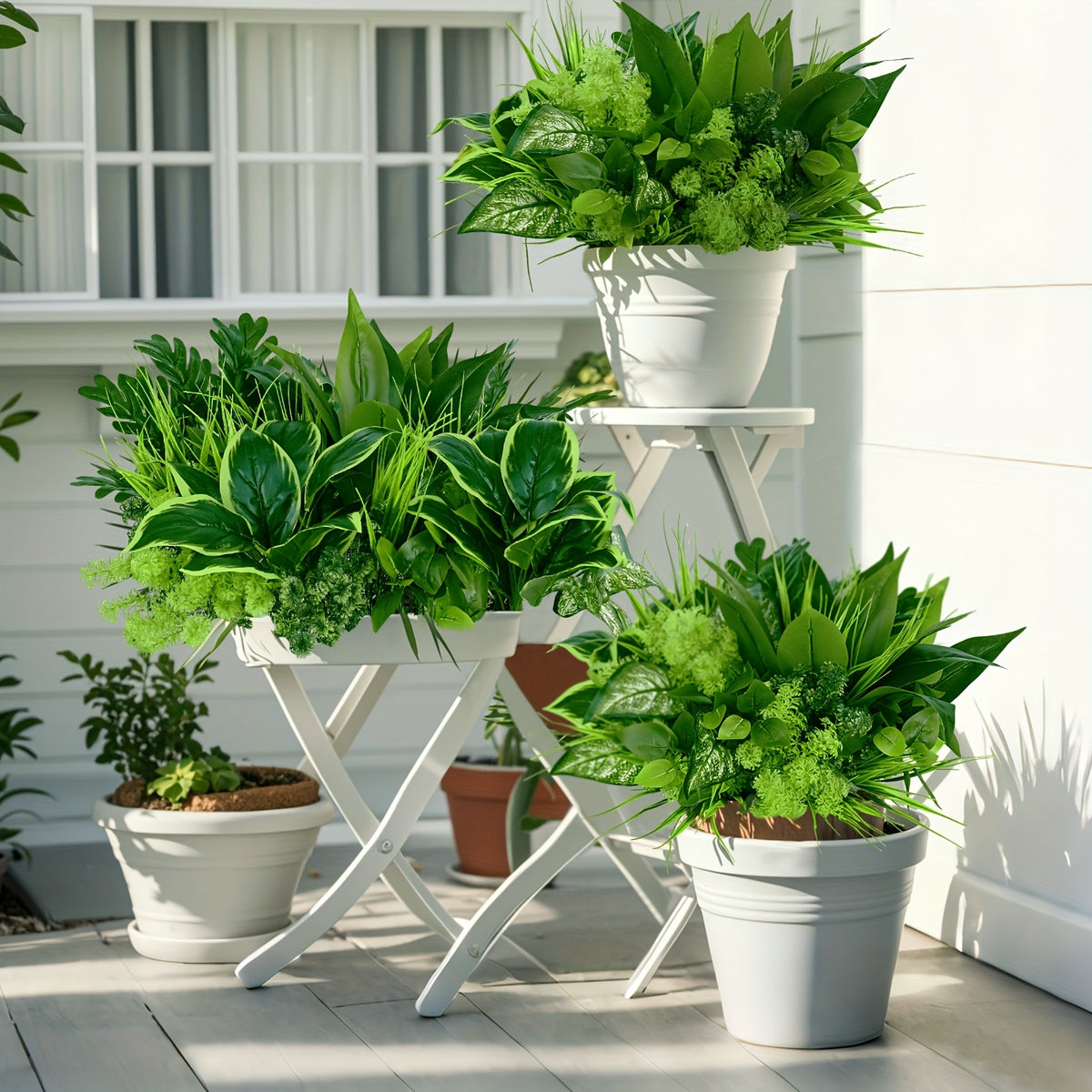 9pcs UV Protected Artificial Boxwood Fake Stems Outdoor Faux Plastic Greenery for Indoor Outdoor Hanging Garden Porch Window Box Home Wedding Farmhouse Decor