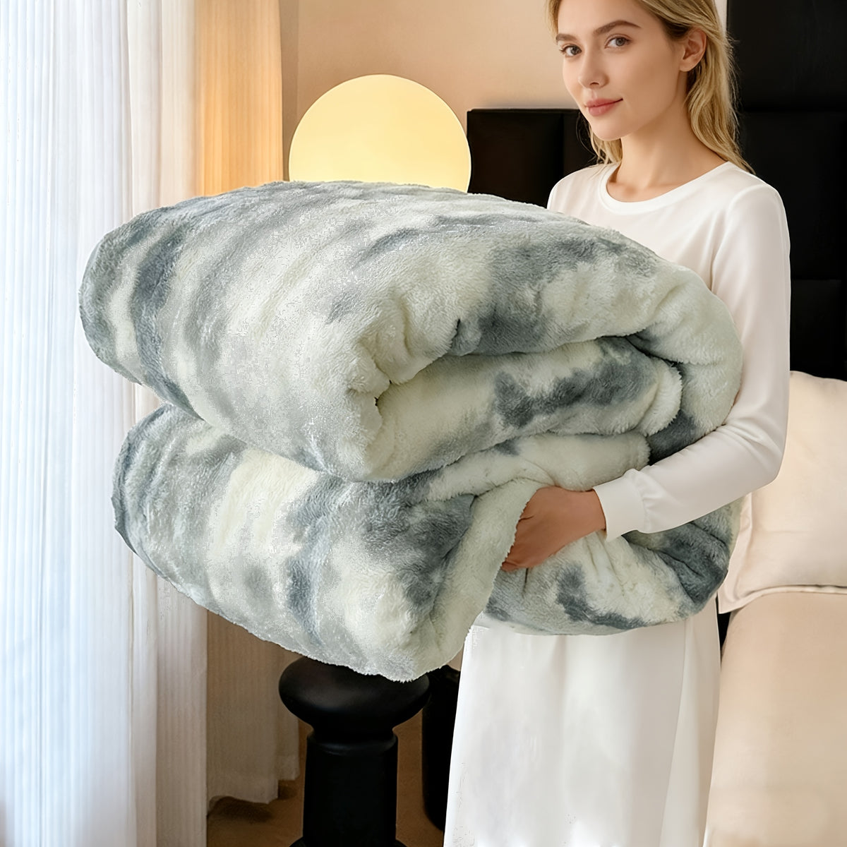Soft & Warm Ultra-Soft Faux Rabbit Fur Tie-Dye Plush Throw Blanket - Reversible, Machine Washable for All Seasons, Perfect for Sofa, Bed, Living Room, Christmas,, 320GM Random Color