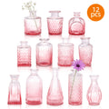 Pink Glass Bud Vase Set, 12 or 36 Vintage-Style Textured Mini Flower Vases for Wedding Centerpieces, Bridal Showers, Party Favors and Home Table Decor