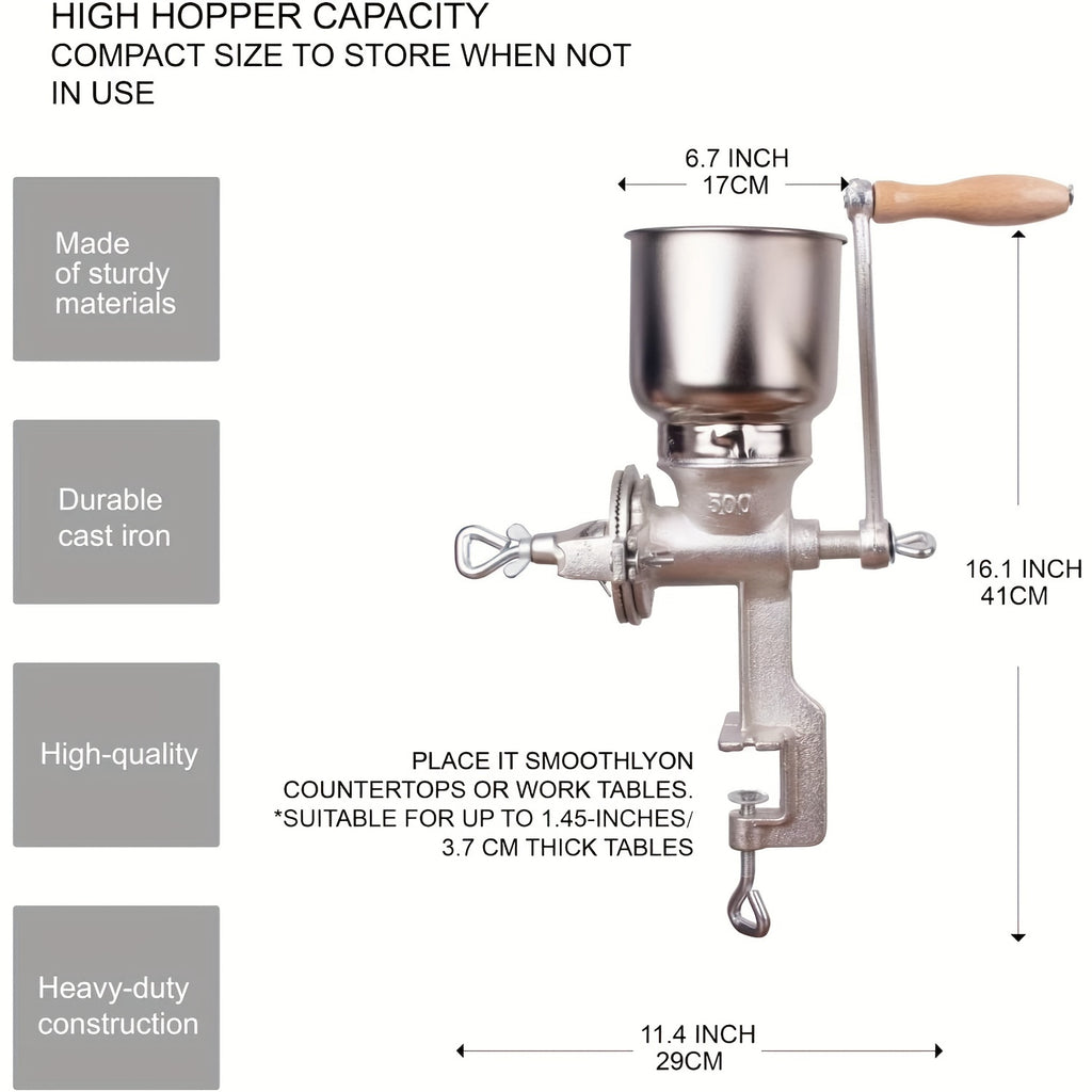 High Hopper Grain Mill Cast Iron Grain Grinder Manual Coffee Grinder Heavy Duty Food Mill With Shild And Clamp For Nuts Flour Corn And Wheat