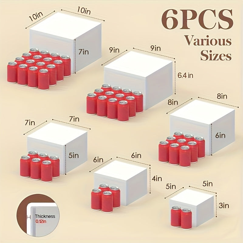 6pcs Buffet Risers, Food Risers for Buffet Table Display Stand Shelf for Party Catering Dessert Collectibles Acrylic Cube Boxes Display with Hollow Bottoms White Set, (3", 4", 5", 6", 7", 8", 9", 10")