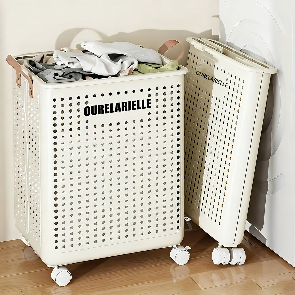 One Large Foldable Laundry Basket Without Cover - Imitation Leather, Hand Wash, Solid Color, Versatile Portable Laundry Basket with Wheel for Bathroom And Balcony Storage, Laundry Baskets