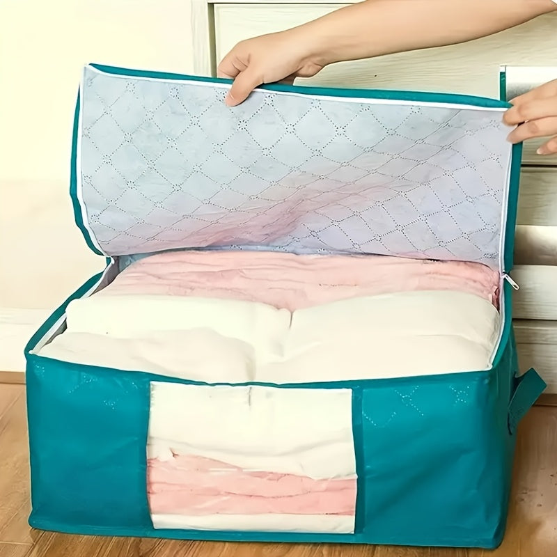 3pcs Durable Foldable Storage Bag with Reinforced Handle, Sturdy Zipper, Clear Window for Quilts, Blankets, Bed Sheets, Under-Bed Storage