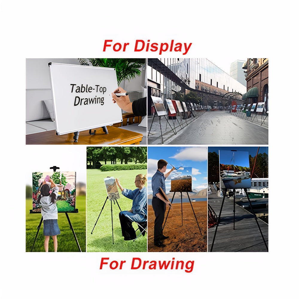 66 Inch 3-Section Adjustable Metal Easel - Foldable Portable Floor Standing Tripod Stand for Wedding Signs, Art Displays, Painting & Party Decorations - Sturdy Lightweight Black Easel with Instant Setup, Art Display Equipment | Triplesection Stand