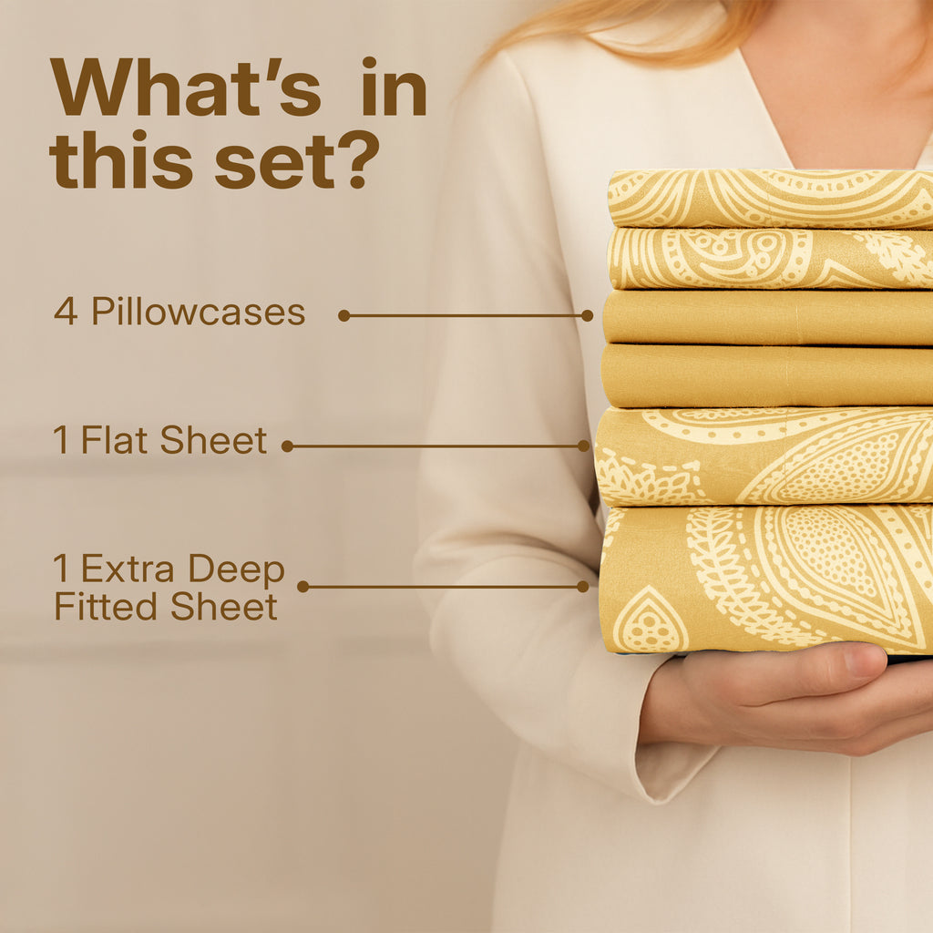 Paisley Microfiber Sheet Set, Soft 100% Polyester Bedding with 16-Inch Deep Pocket Fitted Sheet, Flat Sheet and Pillowcases in Six Bed Sizes