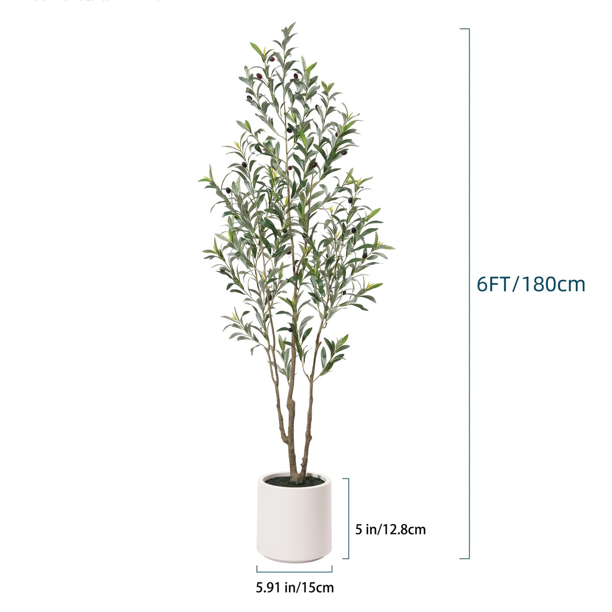 Large Artificial Olive Tree with Multi-Trunk, Realistic Silk-like Leaves & Fruits in Beige Planter - Indoor/Outdoor Fake Olive Tree for, Office, Mediterranean Decor - Low-Maintenance Plant with Container (No Watering/Easy Setup)
