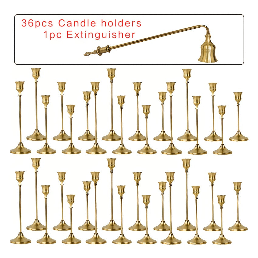 30pcs/48pcs/36pcs Copper Plated Candlestick Holders, Retro Style Minimalist Dining Tables Center Decoration, Suitable for Celebrations, Birthdays, Weddings And Christmas, Parties, Dining Tables, Fireplace Decoration Candle Holders