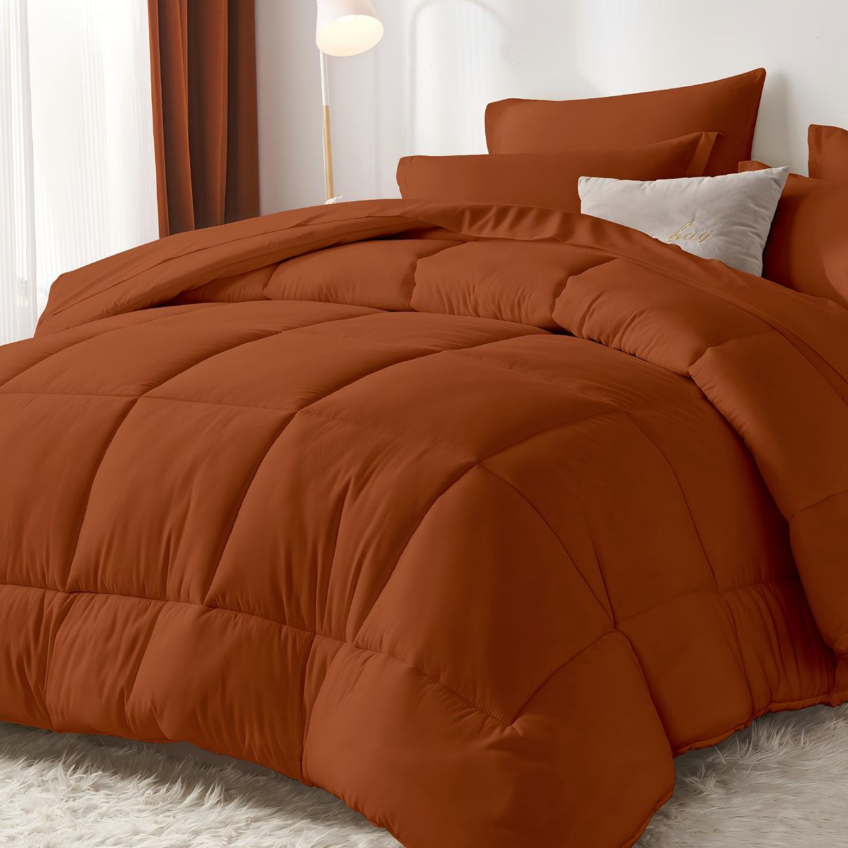 5/7pcs Luxurious Checkered Comforter Sets Queen-Breathable Comforter-Ultra-Soft Fluffy Fiber Filling, Warmth For All Seasons-Bed In A Bag With Comforter, Flat Sheet, Fitted Sheet, Pillowcases, And Pillowshams, Thick Comforter Set, Family Gift Set