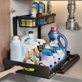 Two Tier Slide Out Under Sink Organizer, Metal Pull-Out Cabinet Storage Rack in Black White or Gray, 1 or 2 Pack for Kitchen Bathroom and Pantry