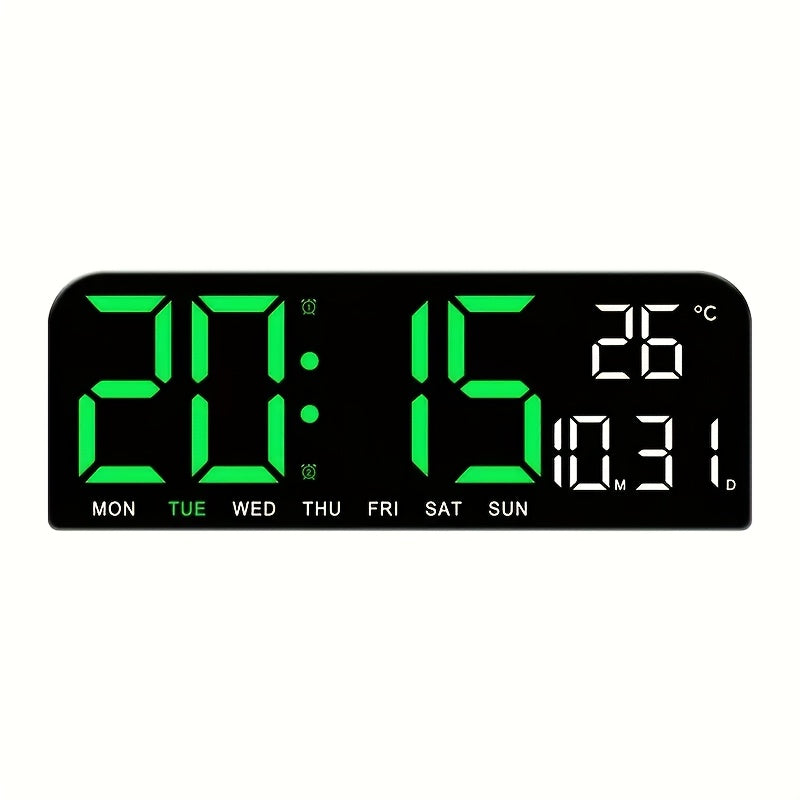 Large Screen LED Alarm Clock - Luminous Display of Week, Temperature, Humidity, and Timer - Ideal for Bedroom, Living Room, and Office with Sleek Modern Design.