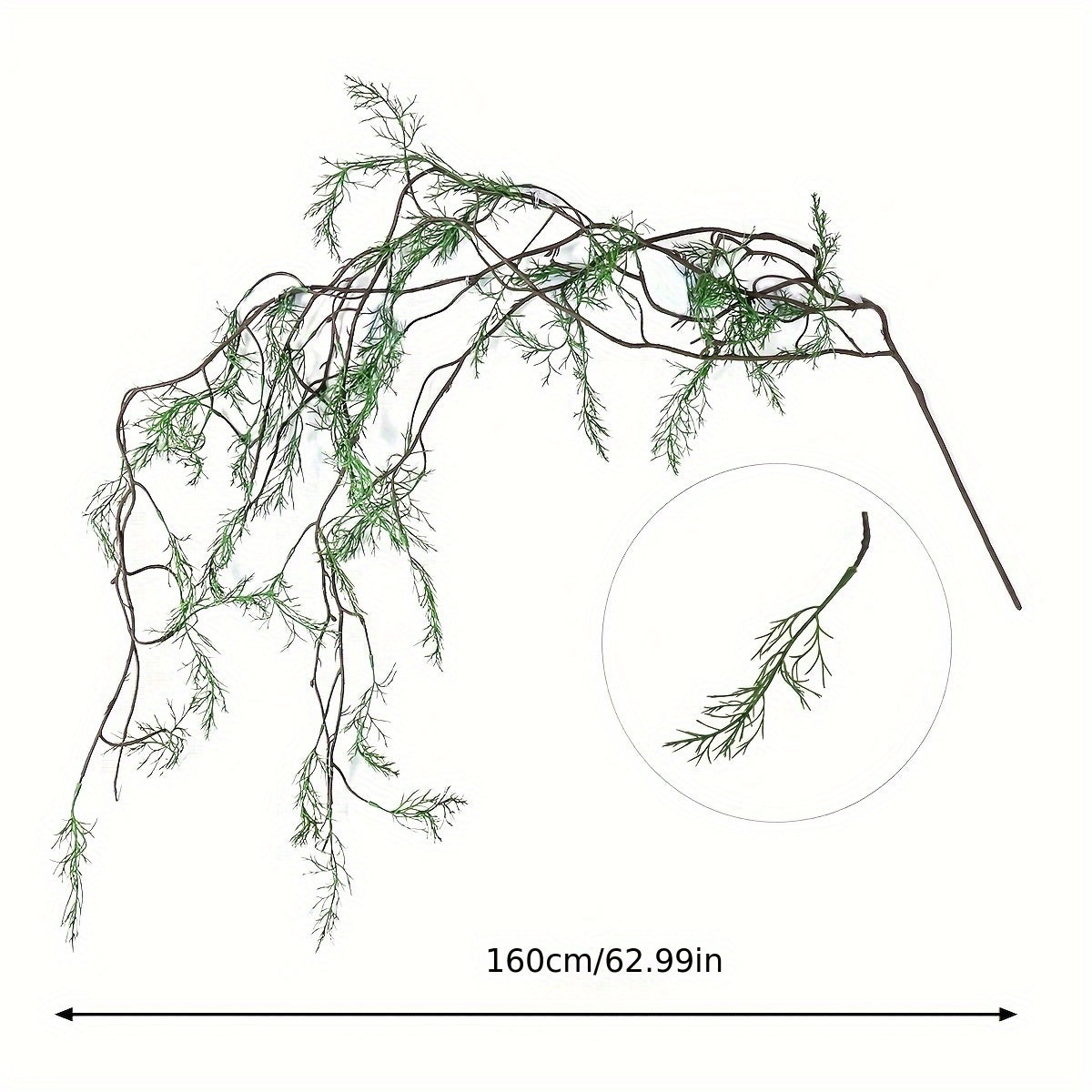 Artificial Trailing Greenery Vine, 62.99-Inch Plastic Hanging Plant with Fine Fern-Like Foliage and Branching Stems for Home Office and Shelf Decor