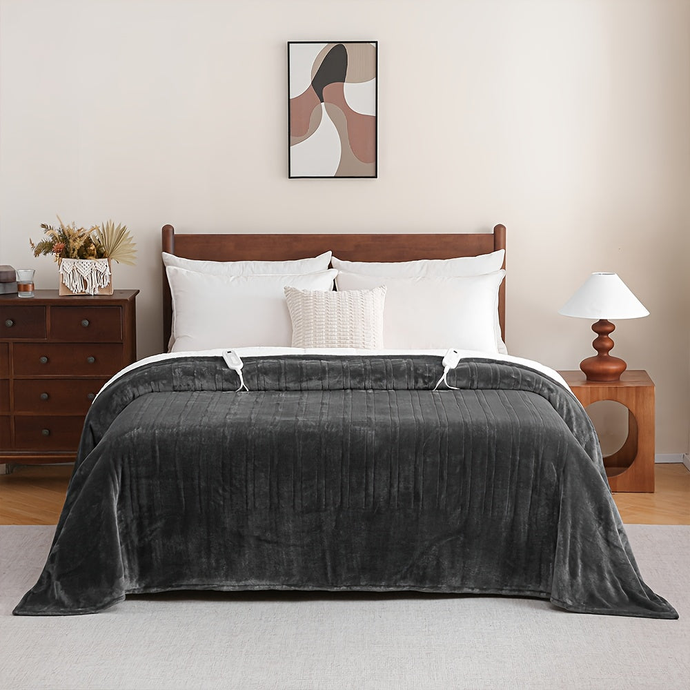Extra Large Flannel And Electric Blanket with Time And Temperature Control, 10 Hour Auto-Off, 8 Temperature Levels, Queen/King Two Controllers, Throw/Twin/Full with 1 Controller, Machine Washable, PTC+NTC Overheat Protection