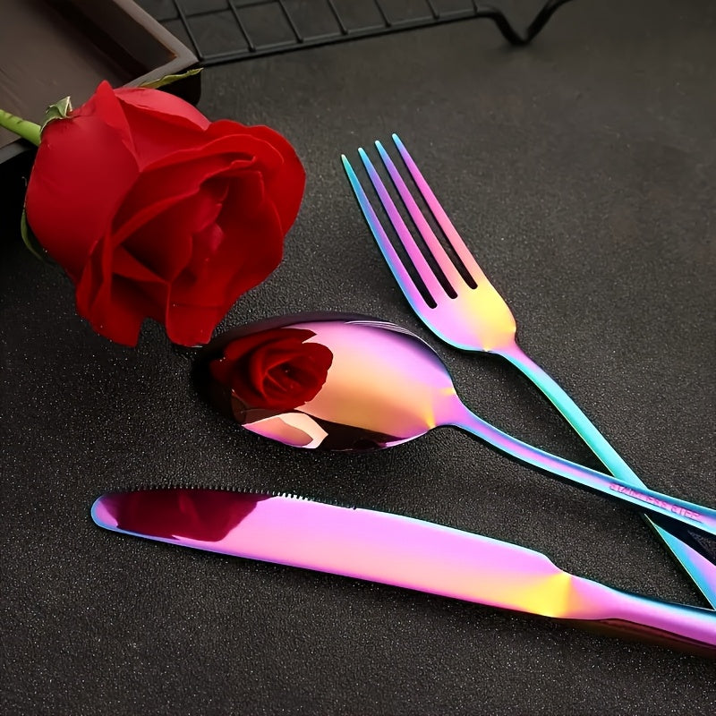60/20pcs Stainless Steel Rainbow Cutlery Set - Sturdy Commercial Cutlery for Dining Establishments, Weddings & Home Use | Safe for Dishwashers, Rust-Resistant