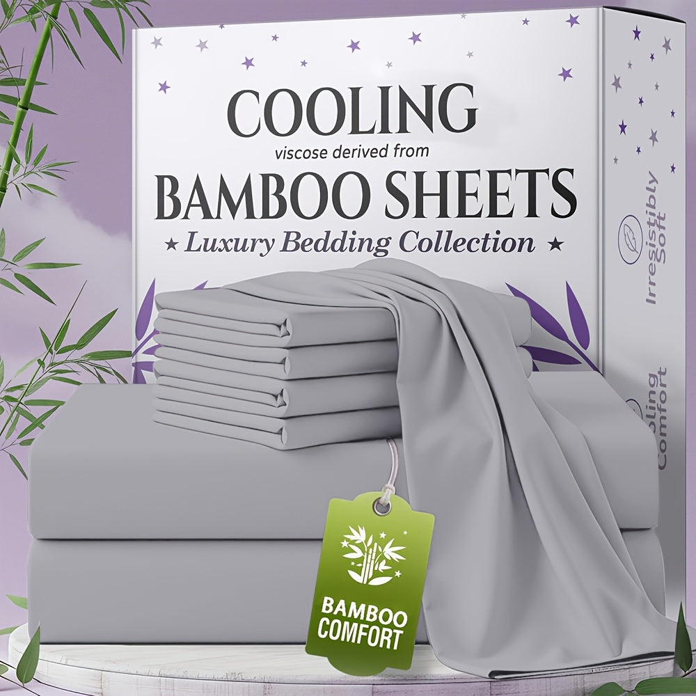 for extra Deep Pocket Bamboo Sheets Set - 4/6pcs Breathable & Cooling Bamboo Bed Sheet Set, Kid Sheet & Pillowcase Sets, Hotel Luxury, Soft Wrinkle-Free For Extra Deep Mattresses, Room Decor