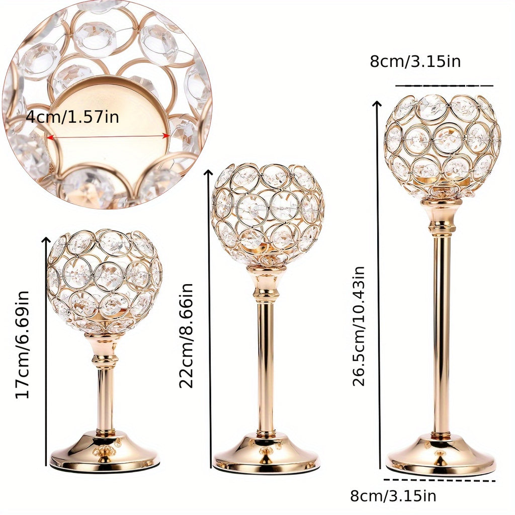 6pcs/3 Crystal Candelabra For Wedding Anniversary, Table Decoration, Candlelit Dinner Photo Props, Home & Hotel Decoration, Birthday Gifts, Ideal For Table Centering, Wedding, Catering, Party (Candles Not Included)