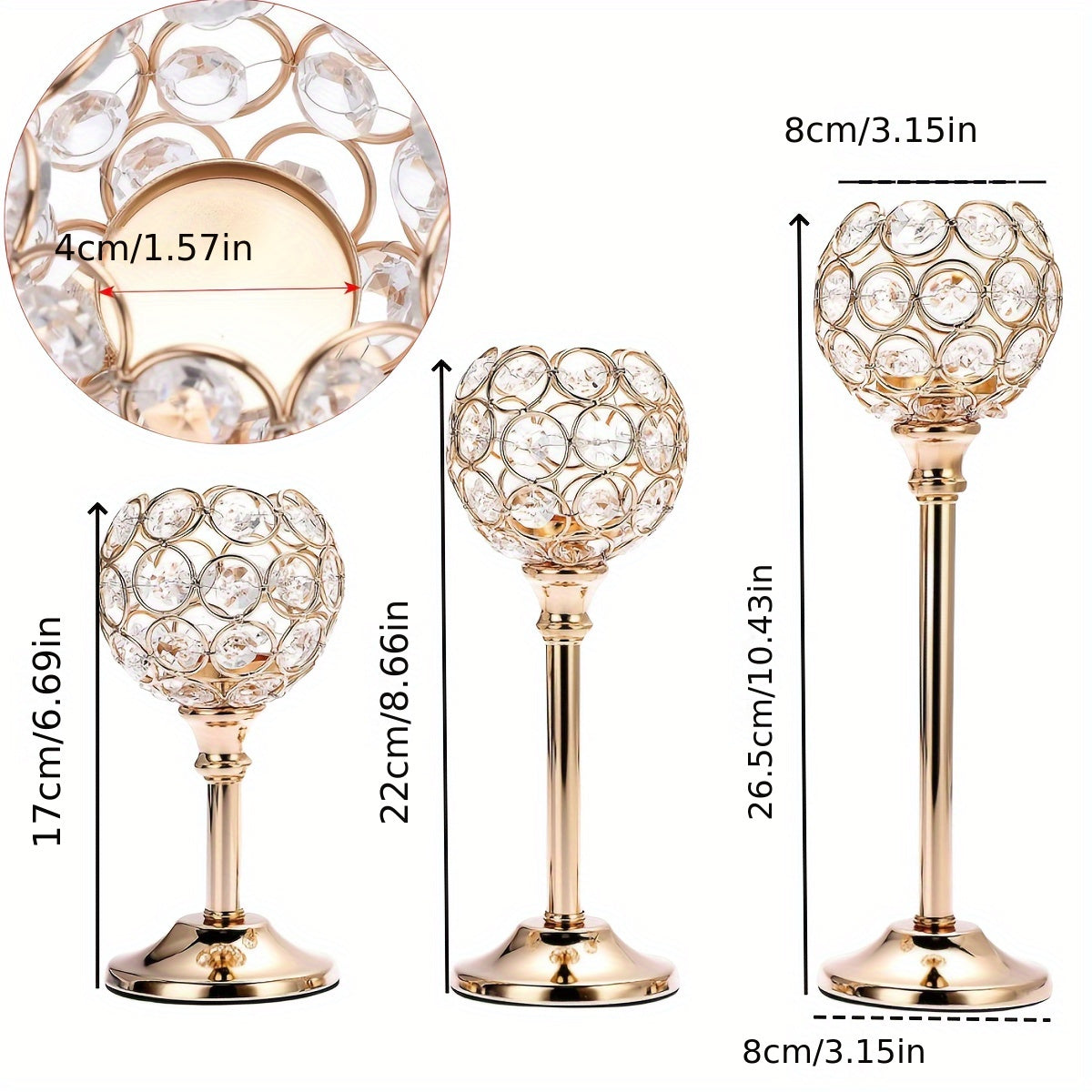 6pcs/3 Crystal Candelabra For Wedding Anniversary, Table Decoration, Candlelit Dinner Photo Props, Home & Hotel Decoration, Birthday Gifts, Ideal For Table Centering, Wedding, Catering, Party (Candles Not Included)