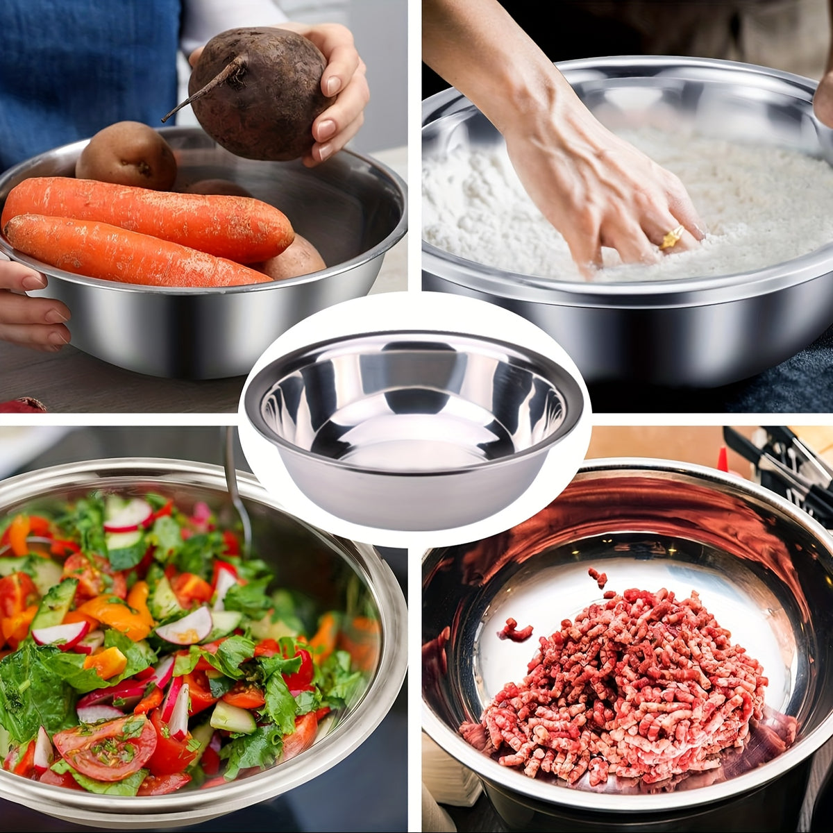 16-inch Stainless Steel Mixing Bowl, Rust-proof Large Salad Bowl, Vegetable And Fruit Washing Basin, Dishwashing Basin, Pet Basin, Laundry Basin, Durable Kitchenware Multi-purpose Basin, Easy to Clean, Thanksgiving, Christmas Gift