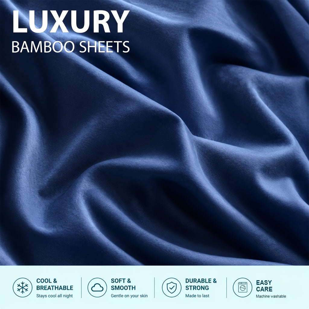 3/4pcs Cooling Bamboo Bed Sheet Set, 3000 TC Extra Deep Pocket 20 Inch Bed Sheet, Children Luxury Soft Hotel & Cooling Sheet Set for Hot Sleepers, Wrinkle And Shrink Resistant, Fitted Sheet And Flat Sheet And Pillowcases, Twin/Full/Queen/King