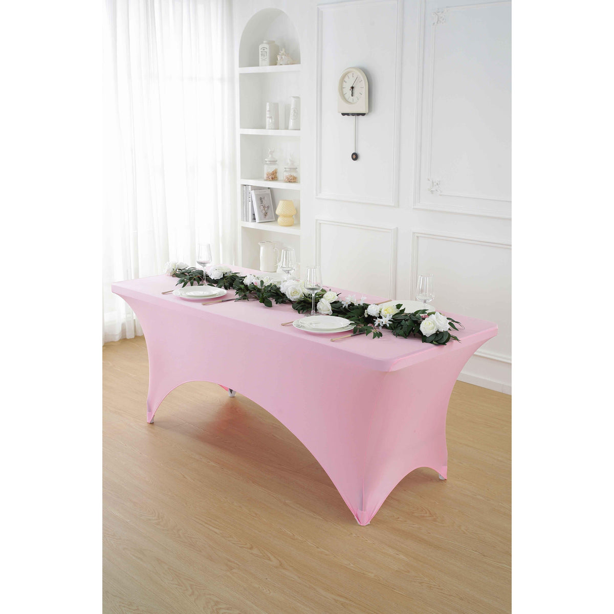 1pcs 4ft/6ft/8ft Spandex Tablecloth, Fitted tablecloth, Wrinkle Resistant Stretchable Rectangle Table Cover For Event, Wedding & Parties