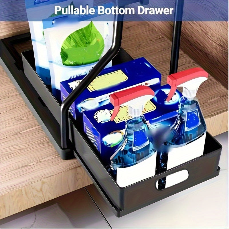 2pcs Under Sink Organizer with Sliding Shelves - Durable Pull-Out Cabinet Organizer for Bathroom & Kitchen, Space-Saving Storage Solution, Sleek Design