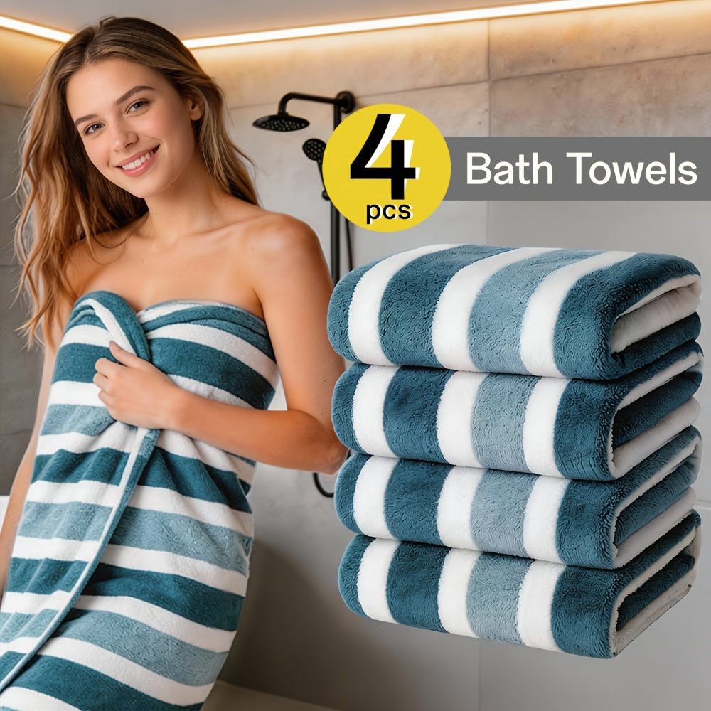 1/4pcs Striped Bath Towel Set, Beach Towel Bath Towel, Absorbent And Quick-Drying Shower Towel, Super Soft And Skin-Friendly Bathing Towel, for Home Bathroom, Ideal Bathroom Supplies Family Essentials. 70X140Cm/27.6X55.1 Inches