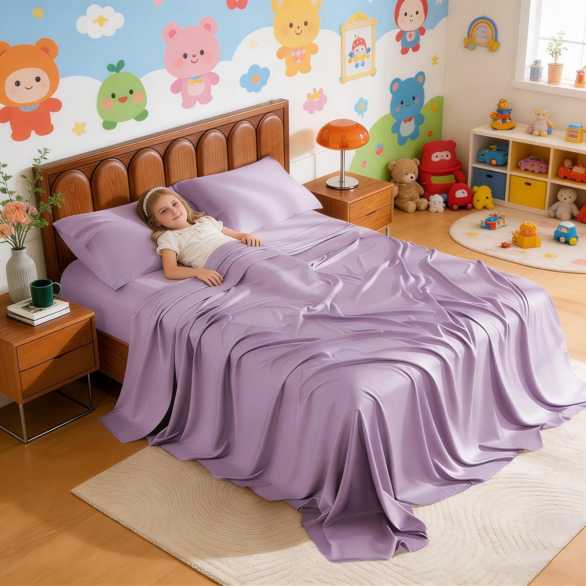 3/4pcs Cooling Sheets Set - Bamboo Bed Sheets Set Queen Size - Luxury Fitted Sheet Set - 1660TC Ultra Soft Children Sheet & Pillowcase Sets - Deep Pockets - Unmatched Comfort & Softness Sleep - Perfect Fit for All Beds Set - Include Random Color