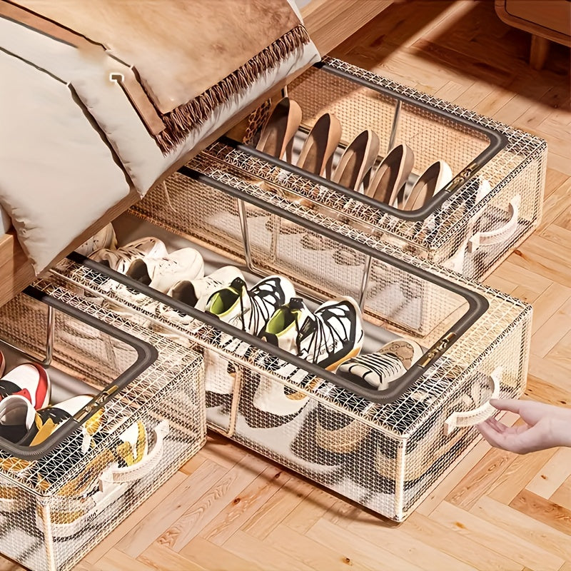 2 Transparent Shoe Storage Boxes, Easy Modern Style PVC Material, Rectangular with Steel Frame Support, with 2 Openable Transparent Windows, Space-Saving Foldable Shoe Rack, Suitable for Home Dormitory Shoe Organization, Under The Bed Storage Box