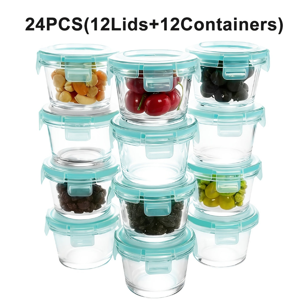 24pcs Glass Food Storage Containers with Lids, Meal Prep, Pantry Kitchen Storage Containers for Lunch, Leak Proof, Airtight Glass Lunch Bento Boxes for Microwave, Oven, Freezer And Dishwashe(12Lids+12Containers)