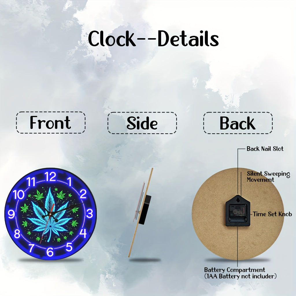 1pc, Neon Style Wooden Silent Wall Clock, Suitable for Basement, Bookstore, Staircase Wall Decoration, 10* 10inch, Uses AA Battery(Battery Not Included) Teacher's Day, Graduation Day, Halloween Decoration Clock, Gift