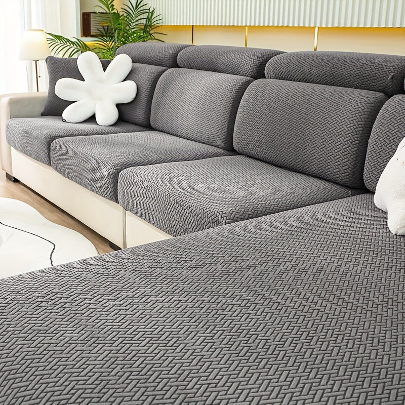 1pc of Wear-Resistant And Non-Slip Sofa Cover, Elastic Stretch L-Shaped Furniture Protector, Suitable for 3/2/1/4 Seat And Sectional Sofas, Made of Polyester Jacquard Fabric, Machine Washable, Ideal for Living Room, Bedroom