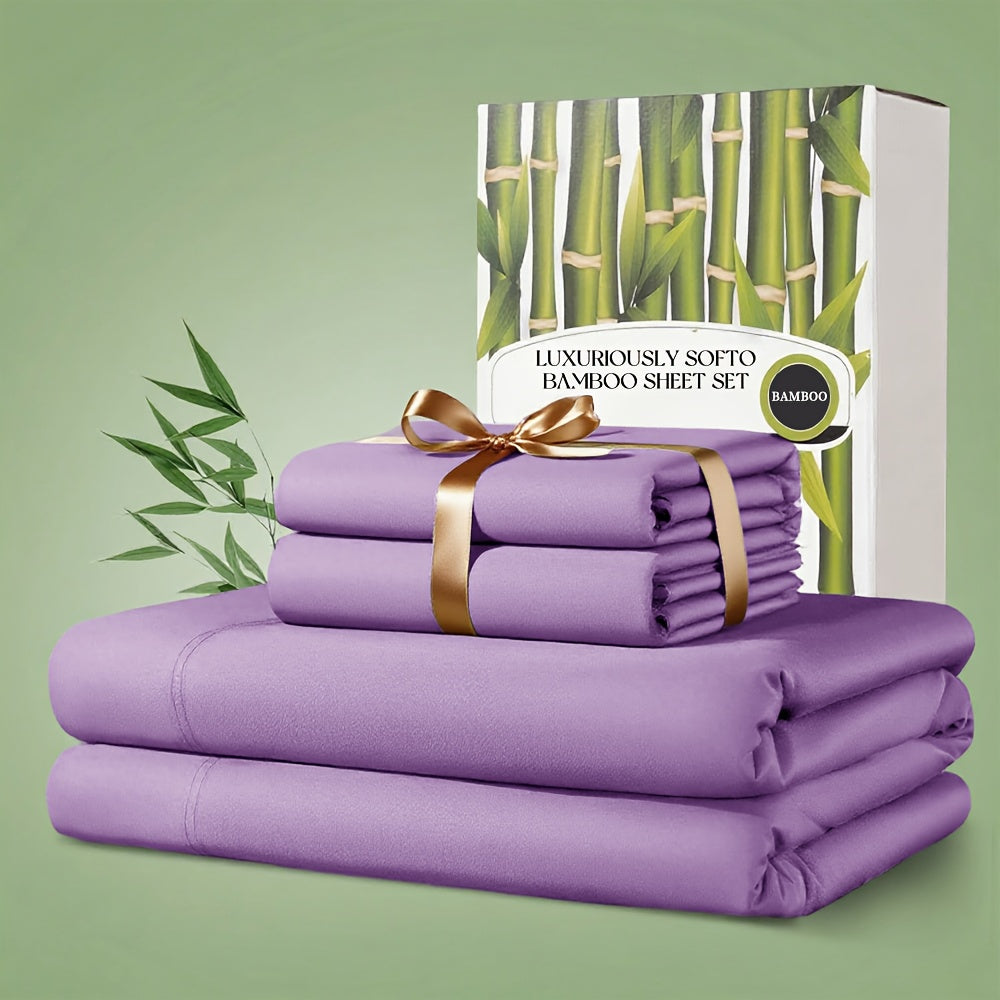 4pcs Bamboo Bed Sheet Set, 2200 TC Cooling Fabric, Bamboo Fitted Sheet Set, Extra 18"-24" Deep Pocket, Cooling & Breathable with Smooth Feel, Queen Size Sheets Ultra Soft for Hot Sleepers, Shrink, Fade Wrinkle Resistant, Hotel Quality Bamboo Sheets