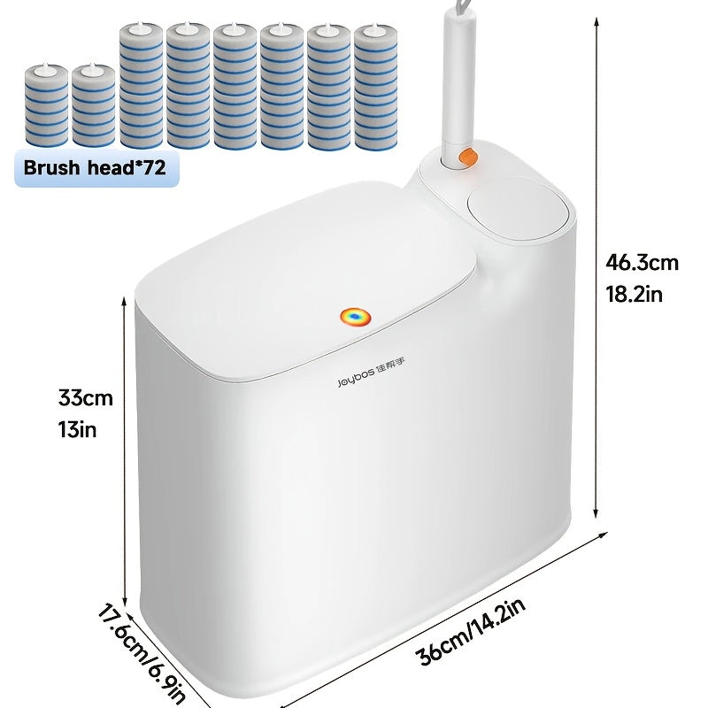 2-In-1 Trash Can with Toilet Brush And Brush Head | White Rectangular Modern Bathroom Narrow Seam Trash Can with Push-On Lid, Disposable Toilet Brush, Ivory, Bathroom Decor And Additions, Floor Mount, Plastic, JOYBOS