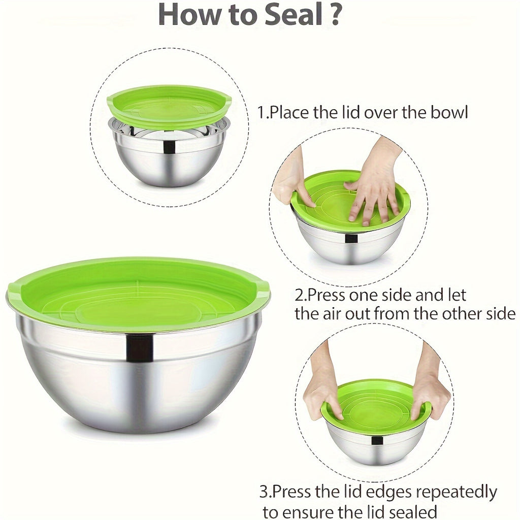 26pcs Stainless Steel Mixing Bowl with Sealed Lid, Including 7 Mixing Bowls+3 Types Of Wire Scraping And Slicing Tools And Kitchen Tools, Suitable for Baking, Salad Making, Mixing, Kitchen Tidying, Christmas Gifts, Father's Gifts, Gifts for Men