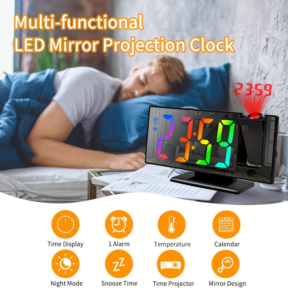 Multi-function Digital Alarm Clock with Large LED Mirror Screen, Temperature, Bedroom Date-Project Time and Alarm Clock
