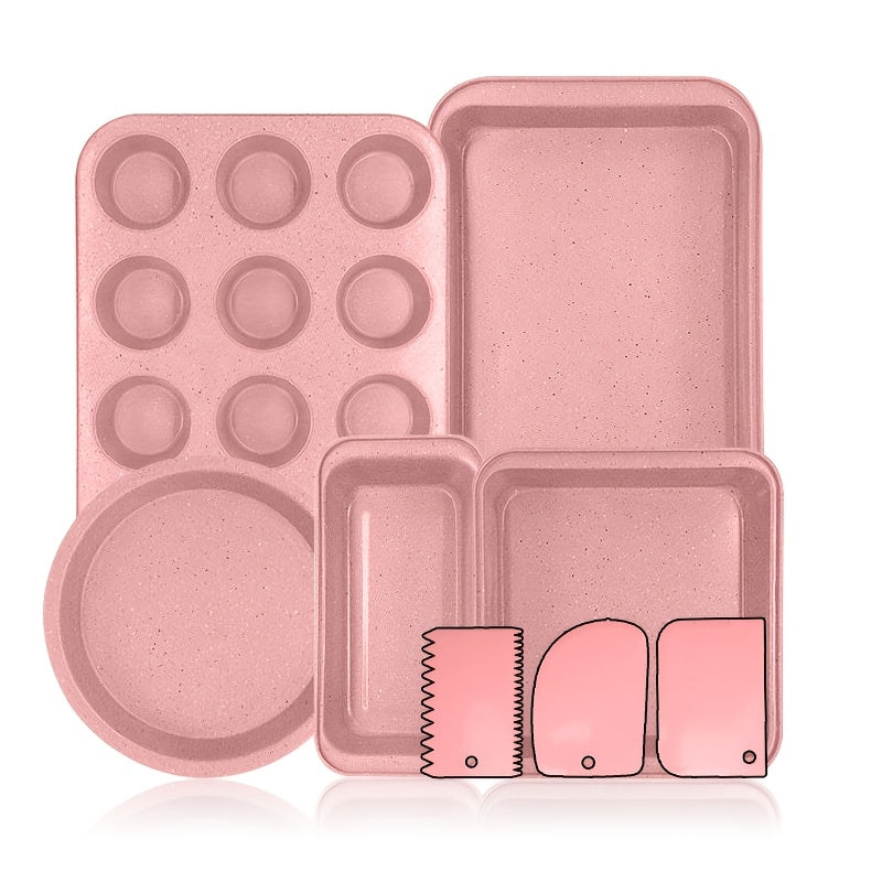 2/6/7/8/12/16/18pcs Nonstick Baking Pans Set Kitchen Baking Sheets Oven Bakeware Sets Round/Square Cake Pan Muffin Pan, Loaf Pan, Roast Pan, Cookie Sheet Baking Supplies Grey Measuring Spoon Scraper Rack Whisks Bread Bag Muffin Cups Spatulas