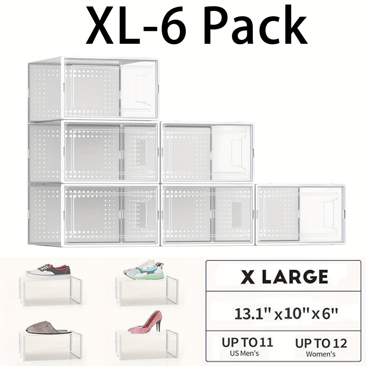 12 Pack XX Large Shoe Organizer Storage Boxes for Closet, Modular Space Saving Shoe Boxes Clear Plastic Stackable Sneaker Containers Display Case with Lids, Black02