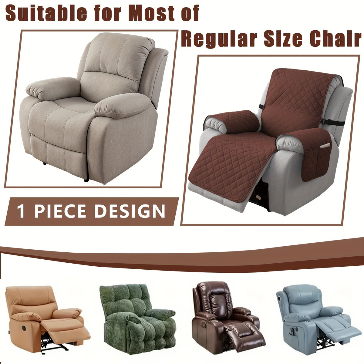 1pc 100% Non-Slip Recliner Chair Cover Sofa Slipcover, Pet Cover For Large Recliner With Elastic Straps, Washable Chair Seat Cover Recliner Chair Furniture Protector, Recliner Compatible, Valentine'S Day Home Decorations