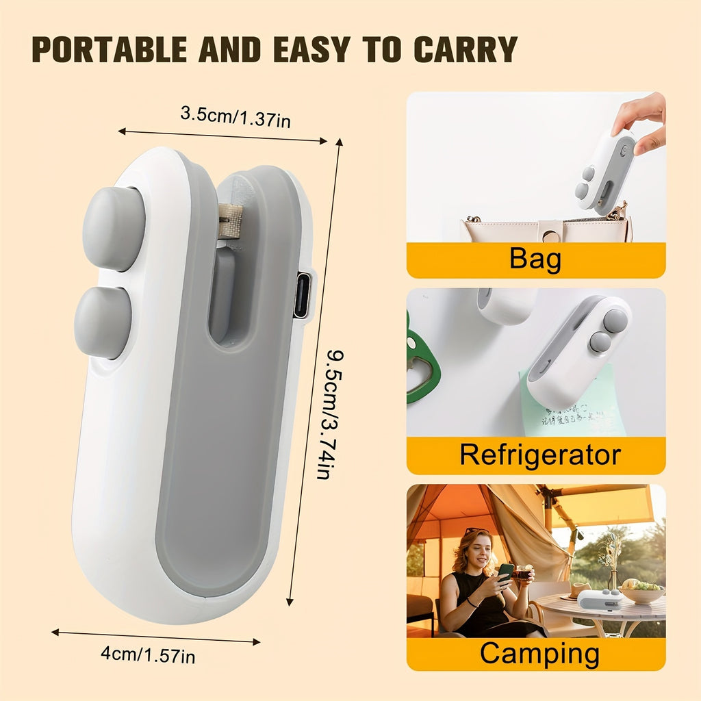 Buy 1 Get 1 Free, Total Of 2pcs Mini Bag Sealer, USB-C Rechargeable Bag Sealer, 2 In 1 Bag Sealer Heat Seal With Cutter And Magnet, Mini Bag Resealer Machine For Plastic Bags Snack Bags, Snacks Bag Sealer, Heat Sealer