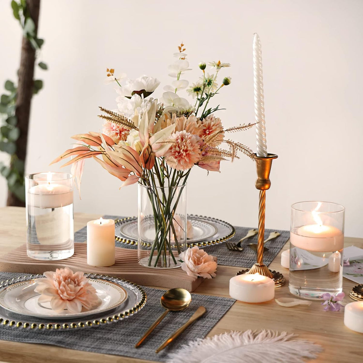 Whonline 12 Pcs Glass Cylinder Vases for Centerpieces, Flower Vases Wedding Decorations, 6 Inch Tall Glass Hurricane Candle Holder for Table Shelf, Floral Vase Bulk for Home Decor